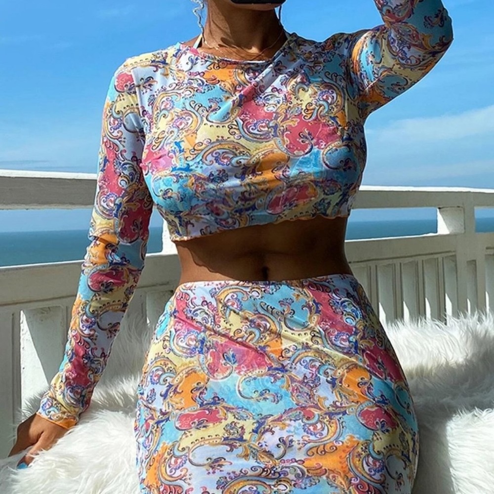 SHEIN cute 4 piece bikini, top and skirt coverup set!!